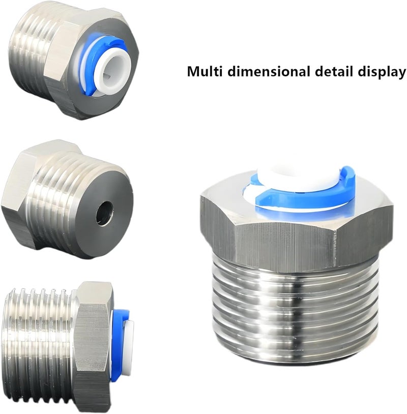 AimatRun Stainless Steel 1/2" Male Thread to 1/4" Push-to-Connect Tube Quick Connector, suitable for reverse osmosis (RO) water purifiers and beverage dispenser fitting adapters. - Image 2